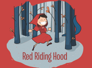 Little Red Riding Hood in the woods with a fox