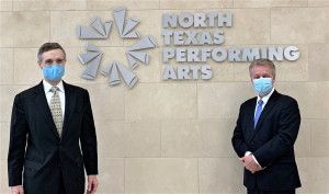 Van Taylor and Darrell Rodenbaugh photo-op in front of North Texas Performing Arts