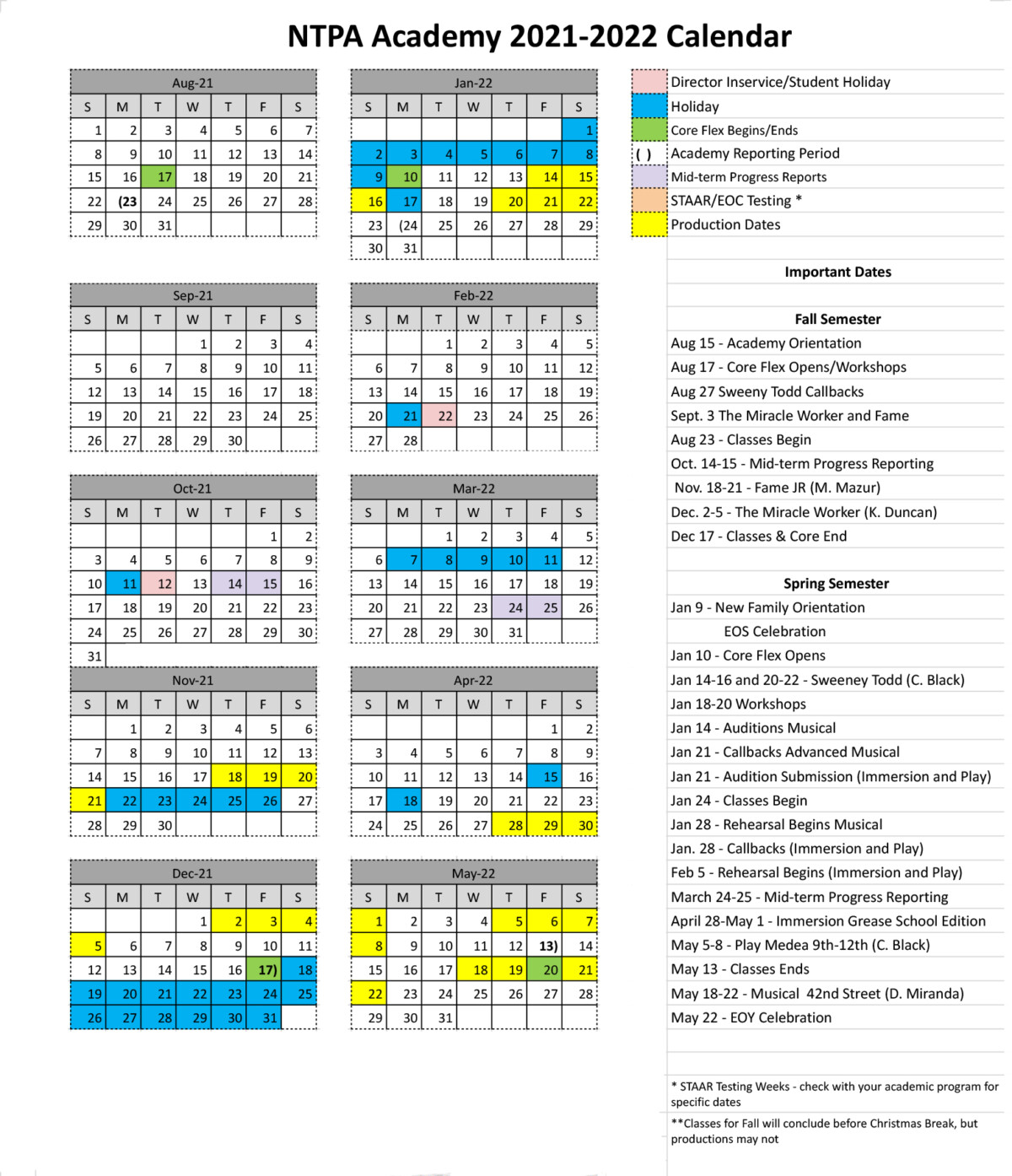 Ntpa 2022 Schedule Academy Plan For 2021-2022 - North Texas Performing Arts