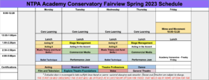 Conservatory Fairview Spring 2023 Schedule