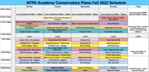 The Conservatory at NTPA Academy Fall 2022 Schedule - Updated 8-24