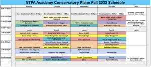 The Conservatory at NTPA Academy Fall 2022 Schedule - Updated 9-8