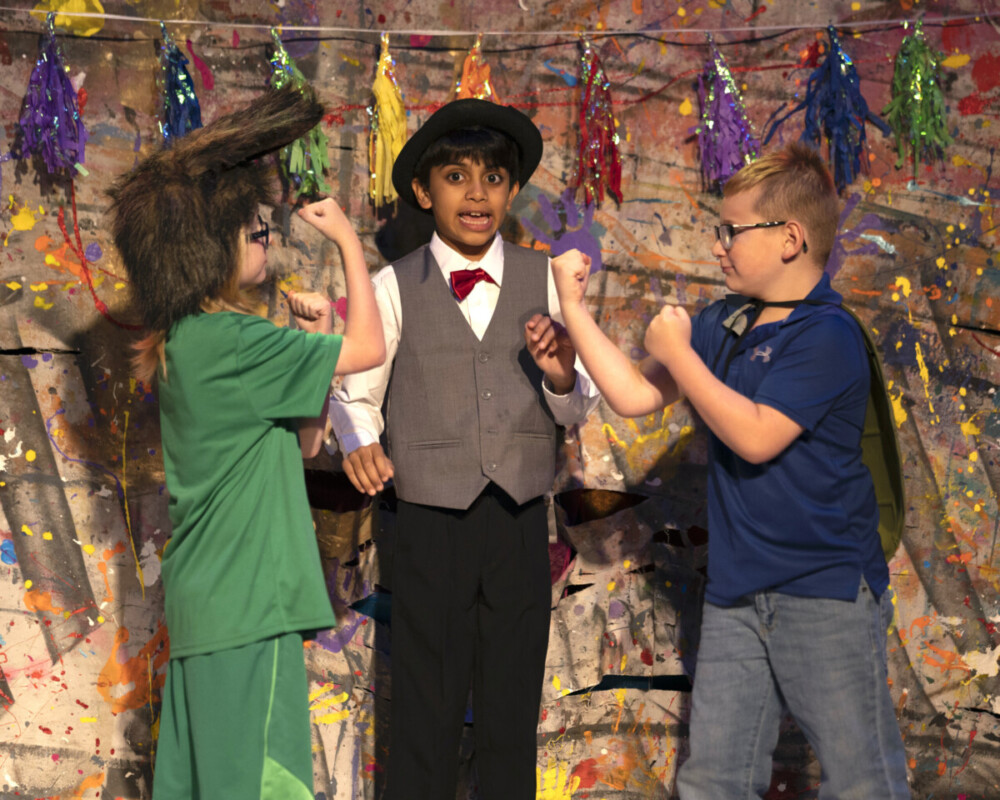 Three actors perform in Aesops fables