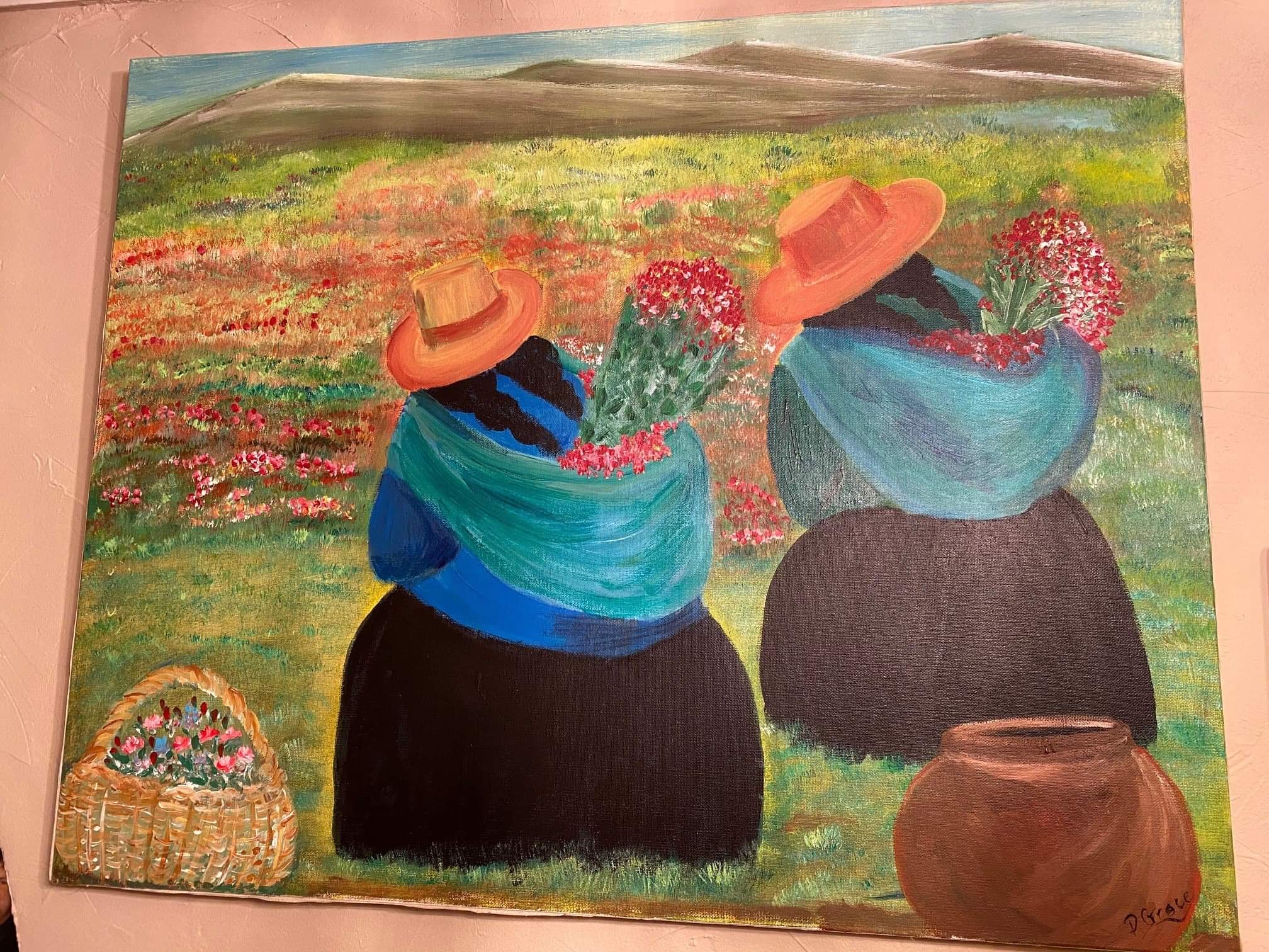 Patricia Groce painting - two women in a field of flowers