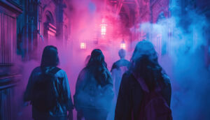 Guests travel through an immersive theatrical space